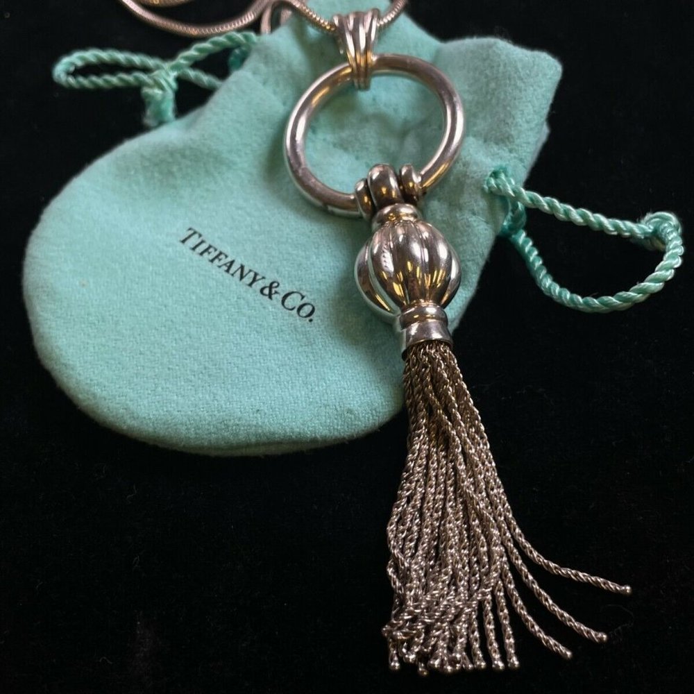 Tiffany & Co Vintage Sterling Silver Tassel Pendant Snake Chain Necklace (SZ16)